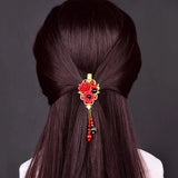 Red Jade Flower Barrette Charm Hair Clip Gemstone Jewelry Hairpin