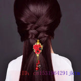 Red Jade Flower Barrette Charm Hair Clip Gemstone Jewelry Hairpin