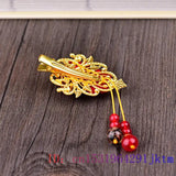 Red Jade Flower Barrette Charm Hair Clip Gemstone Jewelry Hairpin