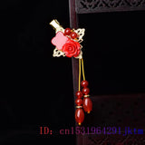 Red Jade Barrette Hairpin Charms Gemstones 925 Silver Jewelry