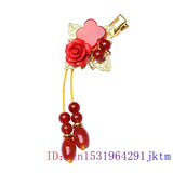 Red Jade Barrette Hairpin Charms Gemstones 925 Silver Jewelry