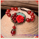 Red Jade Flower Bracelets 925 Silver Jewelry Chalcedony