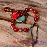 Red Jade Flower Bracelets 925 Silver Jewelry Chalcedony