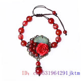 Red Jade Flower Bracelets 925 Silver Jewelry Chalcedony