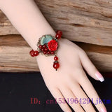 Red Jade Flower Bracelets 925 Silver Jewelry Chalcedony