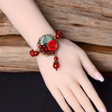 Red Jade Flower Bracelets 925 Silver Jewelry Chalcedony