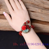 Red Jade Flower Bracelets 925 Silver Jewelry Chalcedony