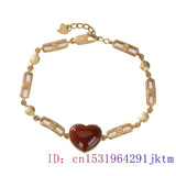 Red Jade Heart Bracelet Charm Bangle Amulet Gemstone Silver