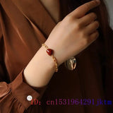 Red Jade Heart Bracelet Charm Bangle Amulet Gemstone Silver