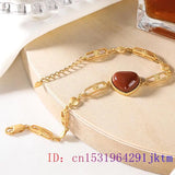 Red Jade Heart Bracelet Charm Bangle Amulet Gemstone Silver