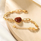 Red Jade Heart Bracelet Charm Bangle Amulet Gemstone Silver