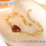 Red Jade Heart Bracelet Charm Bangle Amulet Gemstone Silver