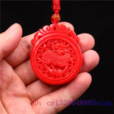 Red Jade Qilin Pendant Natural Men Jadeite Jewelry Chinese Amulet Necklace