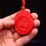 Red Jade Qilin Pendant Natural Men Jadeite Jewelry Chinese Amulet Necklace
