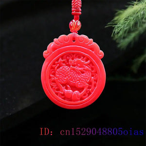 Red Jade Qilin Pendant Natural Men Jadeite Jewelry Chinese Amulet Necklace