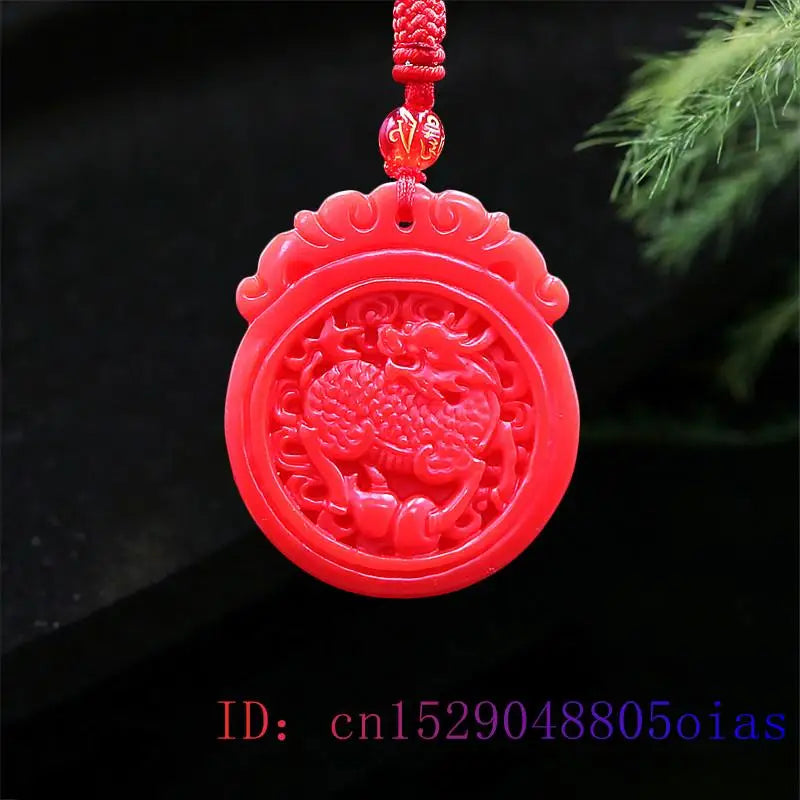 Red Jade Qilin Pendant Natural Men Jadeite Jewelry Chinese Amulet Necklace