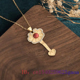Red Jade Ruyi Pendant Necklace Chalcedony Choker Amulet 925 Silver