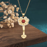 Red Jade Ruyi Pendant Necklace Chalcedony Choker Amulet 925 Silver