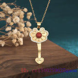 Red Jade Ruyi Pendant Necklace Chalcedony Choker Amulet 925 Silver