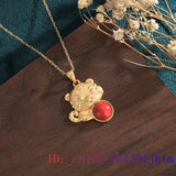 Red Jade Tiger Pendant Necklace Gift Chinese Chalcedony Jewelry Natural Vintage