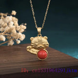 Red Jade Tiger Pendant Necklace Gift Chinese Chalcedony Jewelry Natural Vintage