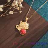 Red Jade Tiger Pendant Necklace Gift Chinese Chalcedony Jewelry Natural Vintage
