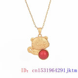 Red Jade Tiger Pendant Necklace Gift Chinese Chalcedony Jewelry Natural Vintage
