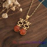 Red Jade Xi Pendant 925 Silver Agate Necklace Charm Crystal Women Zircon Natural