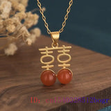 Red Jade Xi Pendant Agate Chalcedony Necklace 925 Silver Natural Zircon Women