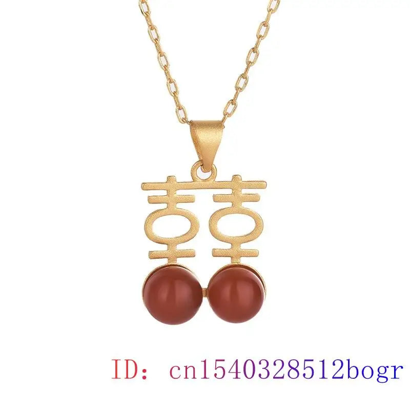 Red Jade Xi Pendant Agate Chalcedony Necklace 925 Silver Natural Zircon Women