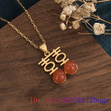 Red Jade Xi Pendant Agate Chalcedony Necklace 925 Silver Natural Zircon Women