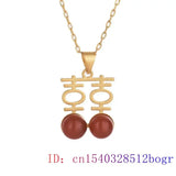 Red Jade Xi Pendant Agate Chalcedony Necklace 925 Silver Natural Zircon Women
