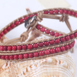 Red Leather Bracelet 1 Layer Natural Stone Bead Bracelets & Bangles