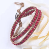Red Leather Bracelet 1 Layer Natural Stone Bead Bracelets & Bangles
