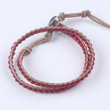Red Leather Bracelet 1 Layer Natural Stone Bead Bracelets & Bangles