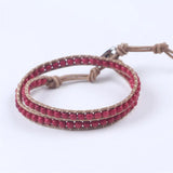 Red Leather Bracelet 1 Layer Natural Stone Bead Bracelets & Bangles