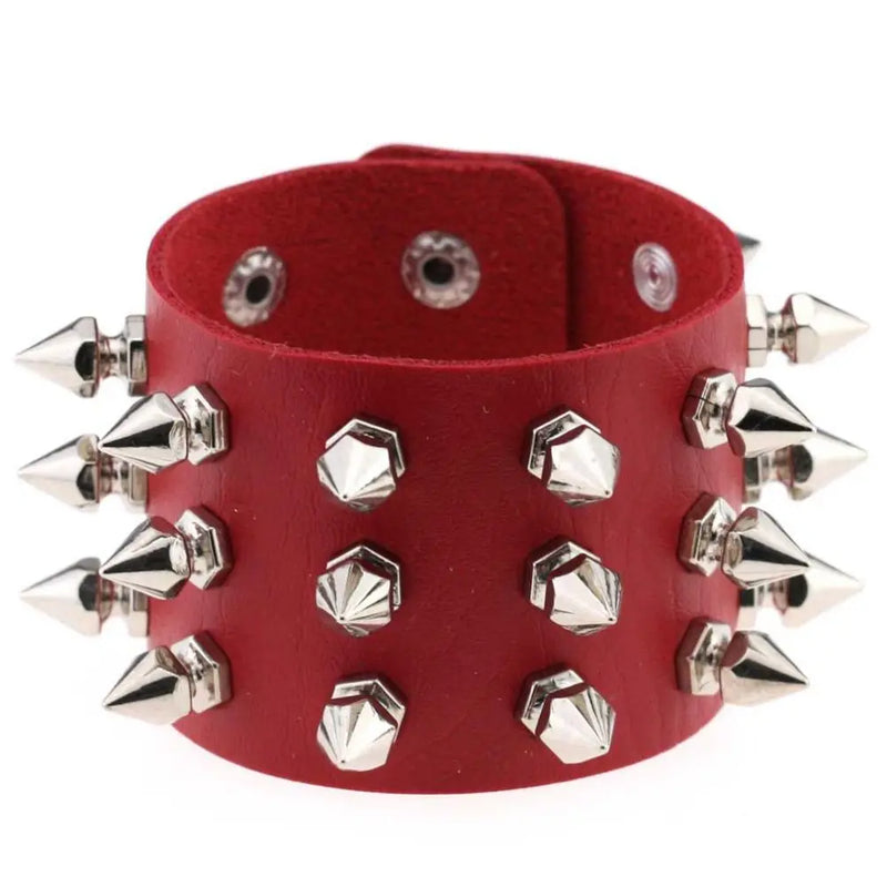 Red Leather Spiked Choker Punk Bracelet Goth Jewelry