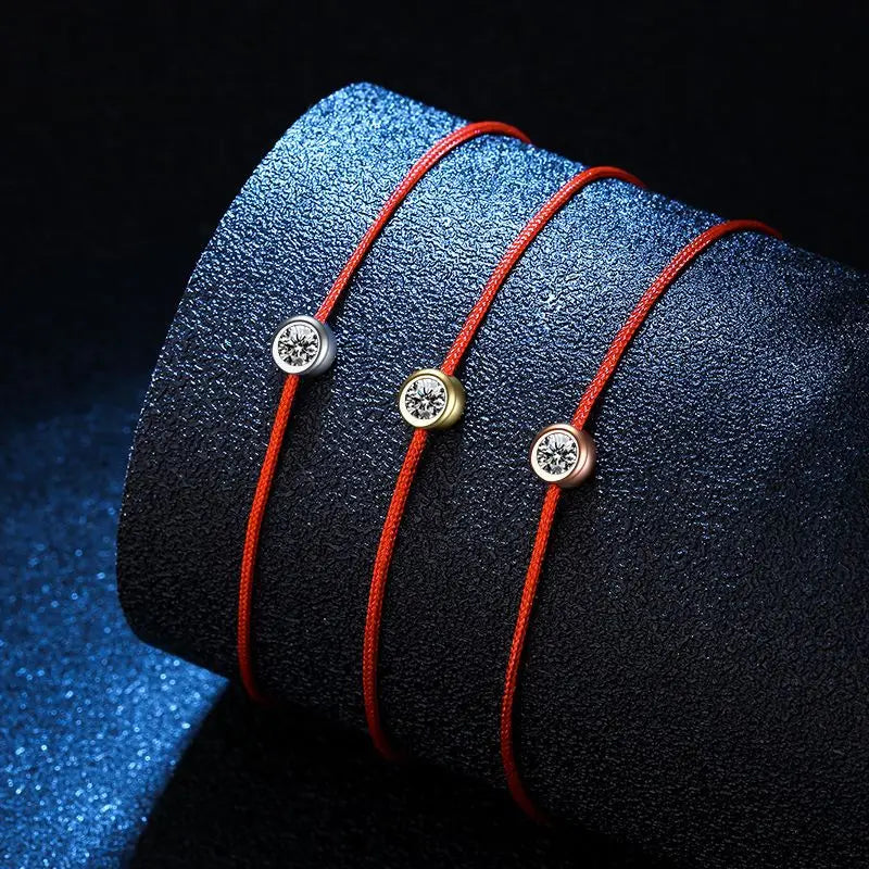 Red Line Moissanite Bead Bracelet 0.3ct S925 Sterling Silver Women Jewelry