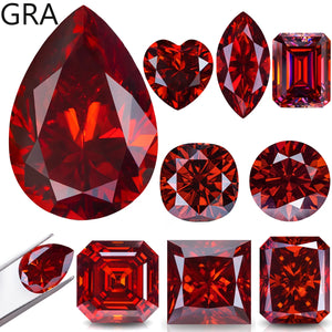 Red Loose Moissanite Gemstone Pear/Round/Emerald/Heart/Oval Cut