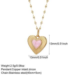 Red Love Pendant Necklace for Women Heart Collares Long Stainless Steel Chains
