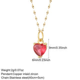 Red Love Pendant Necklace for Women Heart Collares Long Stainless Steel Chains