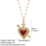 Red Love Pendant Necklace for Women Heart Collares Long Stainless Steel Chains