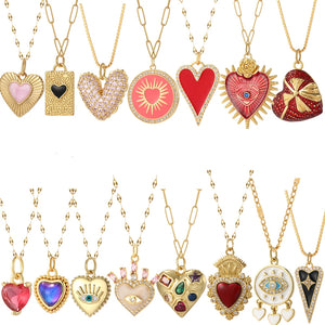 Red Love Pendant Necklace for Women Heart Collares Long Stainless Steel Chains