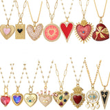 Red Love Pendant Necklace for Women Heart Collares Long Stainless Steel Chains