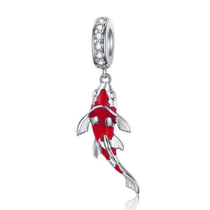 Lucky Koi Fish Enamel Pendant 925 Silver Charms for Bracelet Necklace