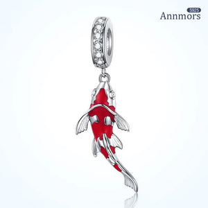 Lucky Koi Fish Enamel Pendant 925 Silver Charms for Bracelet Necklace