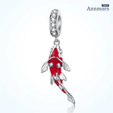 Lucky Koi Fish Enamel Pendant 925 Silver Charms for Bracelet Necklace