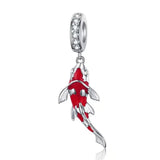 Lucky Koi Fish Enamel Pendant 925 Silver Charms for Bracelet Necklace