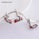 Red Motorcycle Dangle Beads 925 Sterling Silver Jewelry Bead