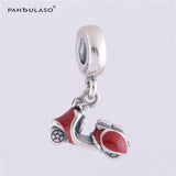 Red Motorcycle Dangle Beads 925 Sterling Silver Jewelry Bead